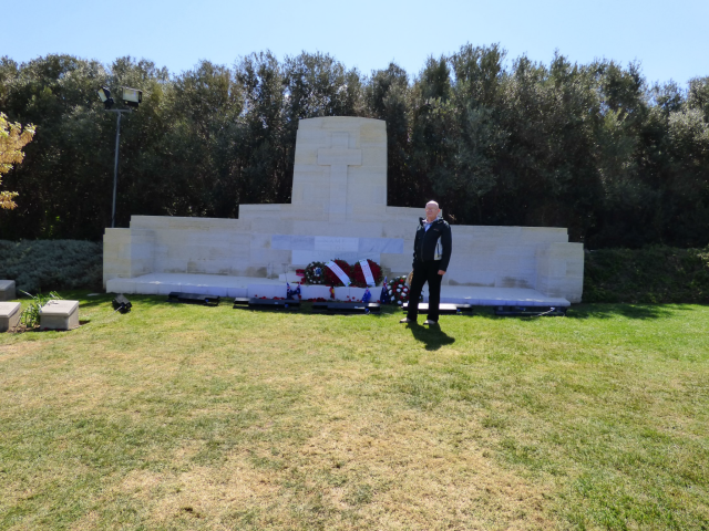 Herb Oliver PSM , son of Private George Oliver, at the Shrapnel Valley Cemetery, Gallipoli, where L/Cpl F S Salmoni was killed on the 26th April, 1915. Credit: Greta Keating
