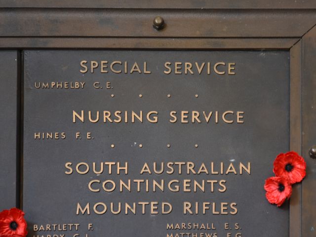 Frances Emma Hines' name on the Roll of Honour at the Australian War Memorial