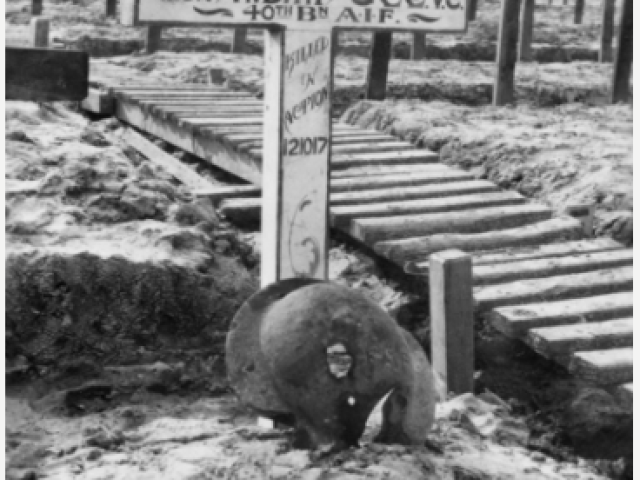 Grave marker of Sergeant (Sgt) Lewis McGee VC, 40th Battalion, Australian Infantry, of Avoca, Tasmania, who was killed in action at Passchendaele, Belgium, on 12 October 1917. Credit: Australian War Memorial
