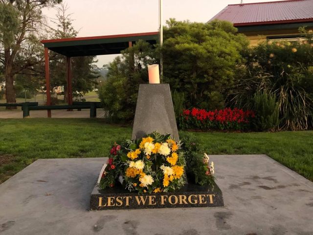 Cenotaph at Kearsley Remembrance Garden - Anzac Day 2020