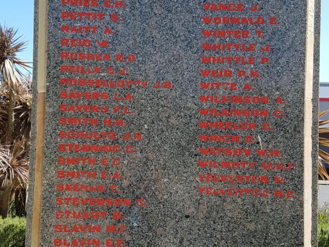 Unedited photo of the names listed on the centotaph