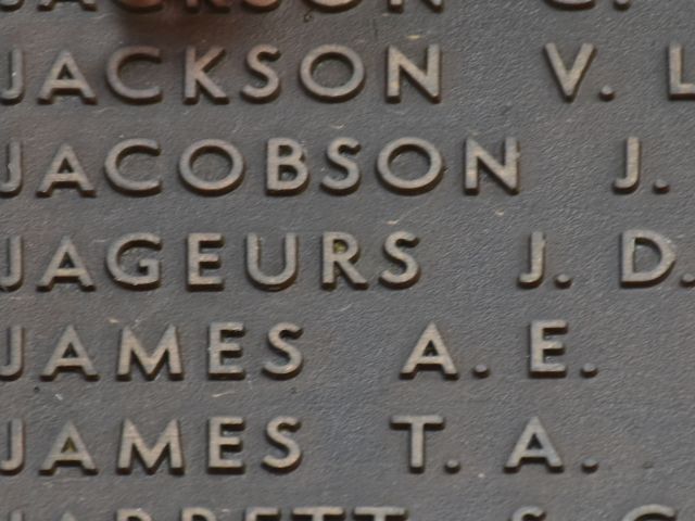 John Jageurs' name on the AWM Roll of Honour