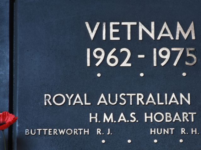 The Australian War Memorial panel for HMAS Hobart during her Vietnam service