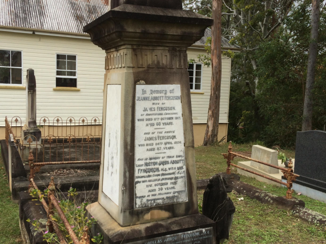 The Ferguson family memorial at St. Matthew's Anglican Church, Grovely. A tribute to both Hector and Douglas is engraved towards the bottom of the memorial. 