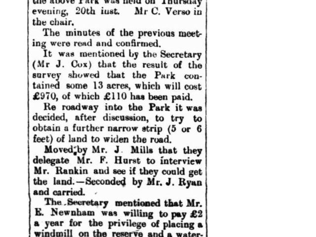 Article from Trove dated 28 January 1921 detailing a meeting of the Hurstbridge Memorial Park Committee