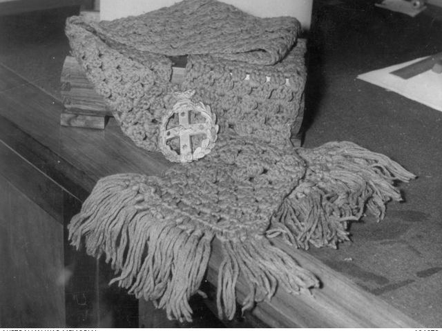 The AWM photograph of the scarf presented to Trooper AH Du Frayer
