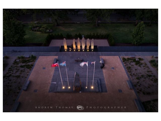 2017-Overhead at Night of the Memorial Forecourt & Catafalque Area