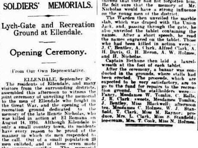 Soldiers' Memorials - Lych-Gate and Recreation Ground at Ellendale - Opening Ceremony