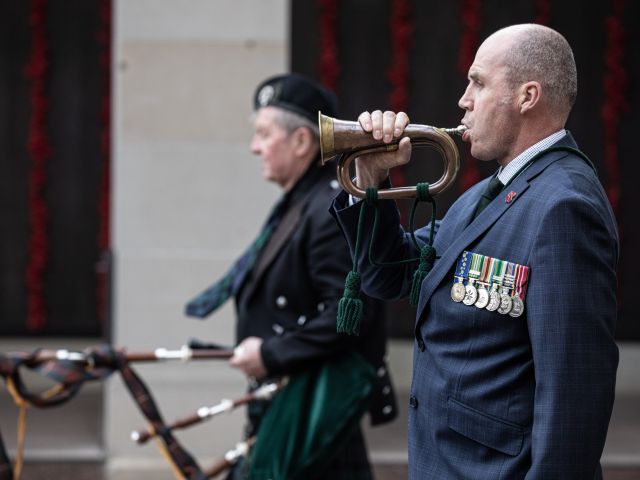 Stephen Ladd (piper) and Dan Hiscock (bugler) at the Last Post Ceremony