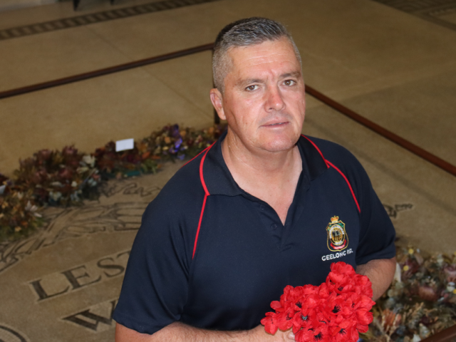 Geelong RSL president Andrew Hanns inside the Geelong Peace Memorial. Photo: VINNIE VAN OORSCHOT