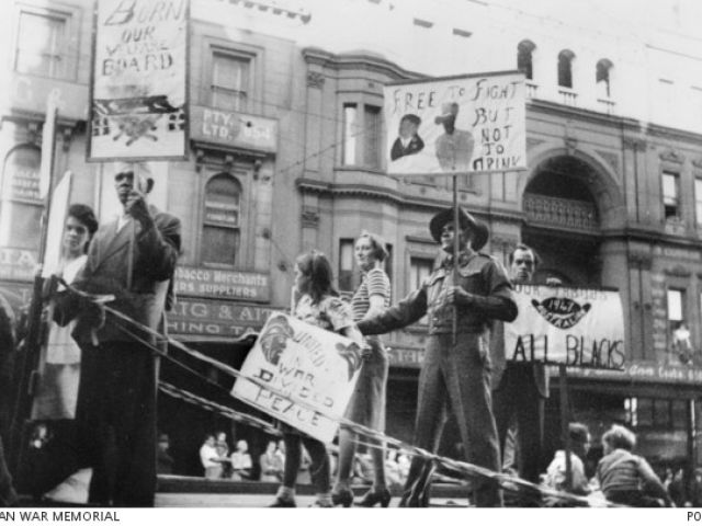 The Australian Aboriginal League float in the 1947 May Day procession included several returned service personnel from the Second World War.