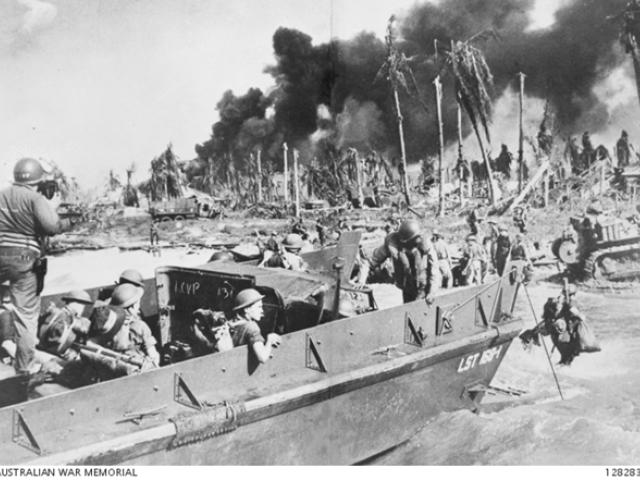 Troops of the 7th Australian Division landing at Balikpapan.