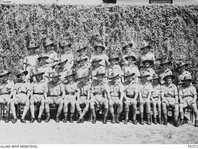 Group portrait of members of the 2/19th Battalion. The Battalion was captured by the Japanese in the fall of Singapore on 15 February 1942 and most of the men were killed in action (KIA) or held as prisoners of war (POW). 