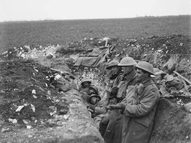 Troops of the 51st Battalion in newly made trenches near Lavieville