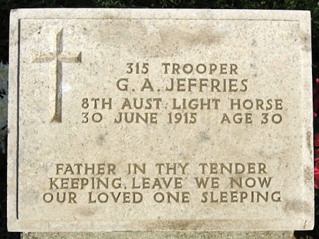 Headstone of Trooper George Jeffries