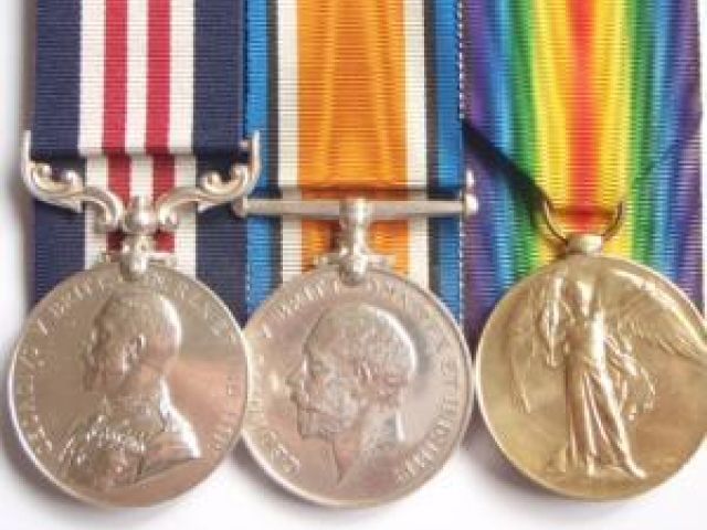 WW1 Meritorious service post 31 Dec 15 Embarkation: L-R Military Medal (MM), British War Medal, Victory Medal VWMA Image