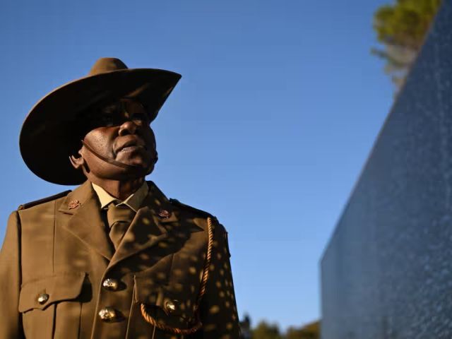 The Australian War Memorial For Our Country memorial recognises the military service of Aboriginal and Torres Strait Islander peoples. Credit: Tracey Nearmy/Getty Images