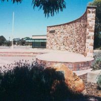 Woomera Wall of Remembrance displaying boulder with WW2 plaq