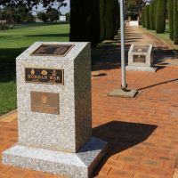 Finley War Memorial to those who served the Korean War and other conflicts, and behind that, To those in all Australian Light Horse Regiments