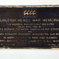 Burleigh Heads War Memorial Dedication Plaque