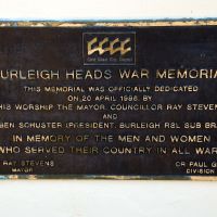 Burleigh Heads War Memorial Dedication Plaque