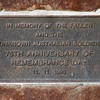 Burleigh Heads War Memorial 75th Anniversary of World War I Remembrance Day and "Unknown Soldier" Remembrance Plaque