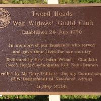 The Tweed Heads War Widows' Guild Club Memorial Plaque at the Tweed Heads Anzac Memorial