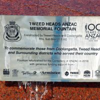 The Tweed Heads Anzac Memorial Fountain Dedication and Interpretative Plaque