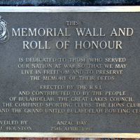 Bulahdelah War Memorial Wall and Rolls of Honour Dedication Plaque