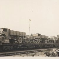 Military operational train conveying personnel and motor transport Port Pirie Junction to Kalgoorlie