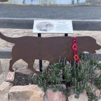 In front of Silo Art, a Memorial to Explosive Detection Dogs
