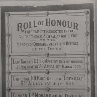 Victorian Regiment Royal Australian Artillery Roll of Honour 