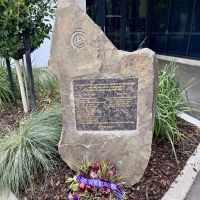 Cairn outside the club buildings, Princes Park