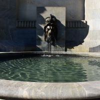 The Fountain of Compassion, fed from the mouth of a bronze lion. The murmur and movement of the water, being ceaseless, typifies the constant flow of memories of the heroes the memorial honours.