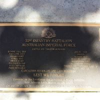 The plaque commemorating the 32nd Infantry Battalion of the First World War