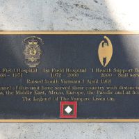 The plaque commemorating those who served in the 1st Australian Field Hospital and subsequent descendant units