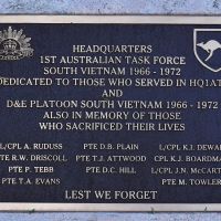 The plaque commemorating those who served in HQ1ATF and in D&E Platoon