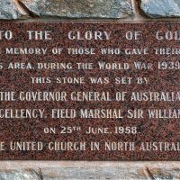 The founding stone of the Darwin Memorial Uniting Church