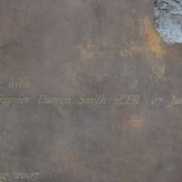 The unusual aspect of the Memorial, the names of Herbie and his handler Darren Smith, who died together