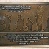 Crows Nest War Memorial Defence of Australia Memorial Plaque