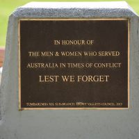 The dedication plaque on the rear of the Memorial