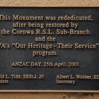 Plaque acknowledging restoration and rededication of the Memorial