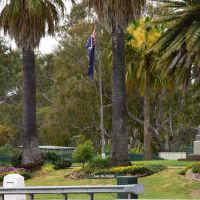 Wahgunyah War Memorial within the small park on the hill