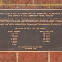 The plaque dedicated to all from the Katunga District who served in the Australian Armed Services