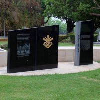 Toowoomba Mothers' Memorial Gardens Commemorative Wall with the National Service Memorial in the Background