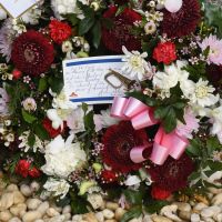 The wreath laid during the 75th anniversary commemorations but Dr Brendon Nelson, on behalf of the Australian War Memorial