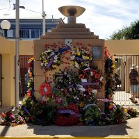 Memorial Flame Gympie adorned by wreaths ANZAC Day 2014