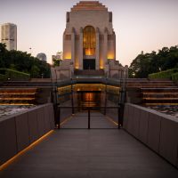 Memorial during evening golden hour.