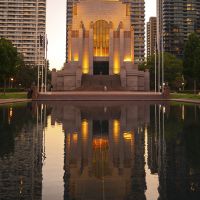 Memorial during evening golden hour.