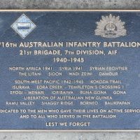 The plaque for 2/16th Australian Infantry Battalion